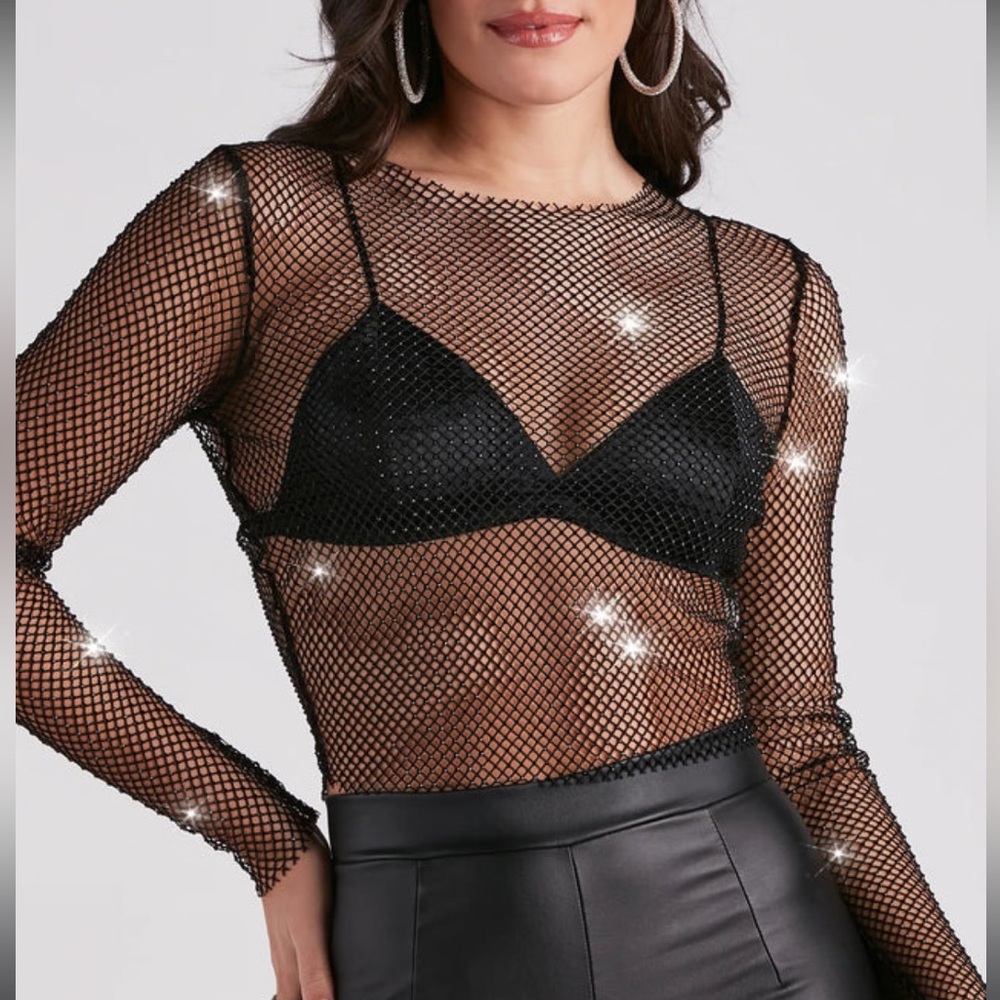NWT Windsor Edgy Rhinestone Fishnet Top